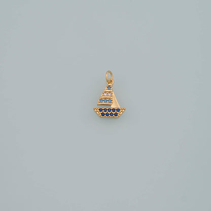 Gold Boat Charms,18K Gold Filled Sailboat Pendant,CZ Micro Pave Navigation Charm Bracelet Necklace for DIY Jewelry Making Sup