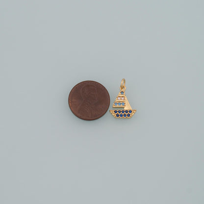 Gold Boat Charms,18K Gold Filled Sailboat Pendant,CZ Micro Pave Navigation Charm Bracelet Necklace for DIY Jewelry Making Sup