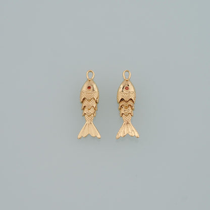 Gold Reticulated Fish Charms,18K Gold Filled Fish Pendant,Ocean Charm Bracelet Necklace for DIY Jewelry Making Supply