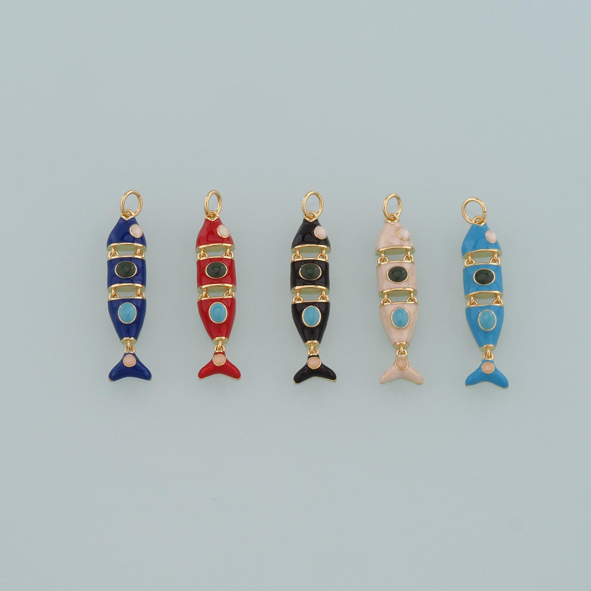 Gold Reticulated Fish Charms,18K Gold Filled Fish Pendant,Enamel Ocean Charm Bracelet Necklace for DIY Jewelry Making Supply