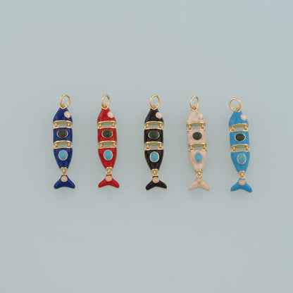 Gold Reticulated Fish Charms,18K Gold Filled Fish Pendant,Enamel Ocean Charm Bracelet Necklace for DIY Jewelry Making Supply