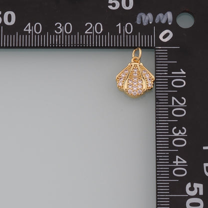 Gold Shell Charms,18K Gold Filled Scallop Pendant,CZ Micro Pave Conch Shell Charm Bracelet Necklace for DIY Jewelry Making Su