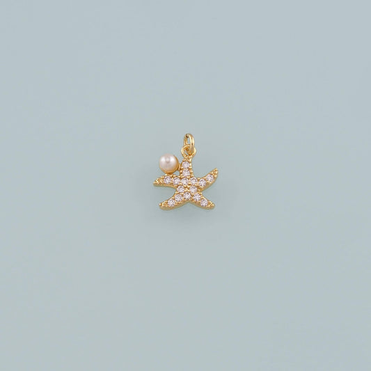 Gold Starfish Charms,18K Gold Filled Pearl Sea Star Pendant,CZ Micro Pave Starfish Charm Bracelet Necklace for DIY Jewelry Ma