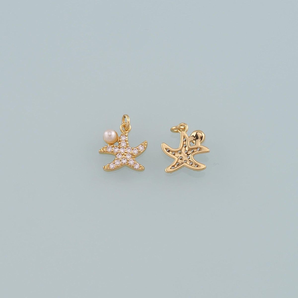 Gold Starfish Charms,18K Gold Filled Pearl Sea Star Pendant,CZ Micro Pave Starfish Charm Bracelet Necklace for DIY Jewelry Ma