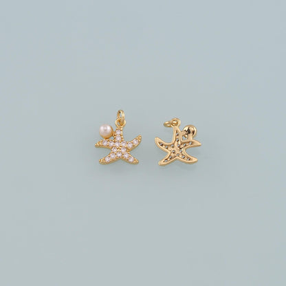 Gold Starfish Charms,18K Gold Filled Pearl Sea Star Pendant,CZ Micro Pave Starfish Charm Bracelet Necklace for DIY Jewelry Ma