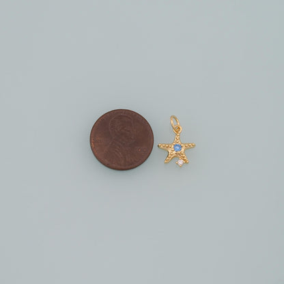 Gold Starfish Charms,18K Gold Filled Sea Star Pendant,CZ Micro Pave Starfish Charm Bracelet Necklace for DIY Jewelry Making S