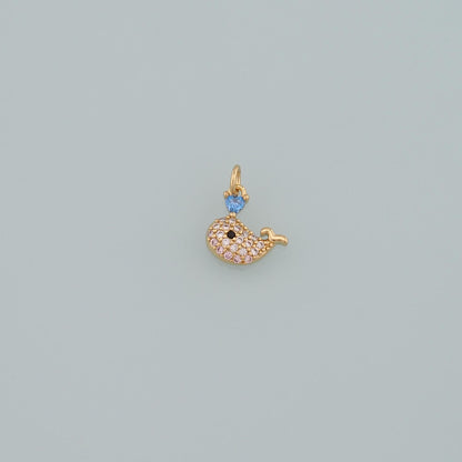 Gold Sea Animals Charms,18K Gold Filled Whale Pendant,CZ Micro Pave Whale Charm Bracelet Necklace for DIY Jewelry Making Supp