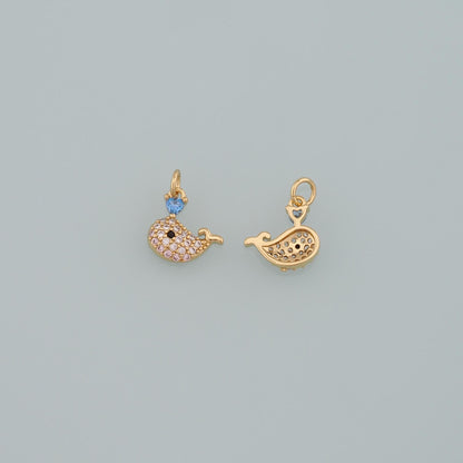 Gold Sea Animals Charms,18K Gold Filled Whale Pendant,CZ Micro Pave Whale Charm Bracelet Necklace for DIY Jewelry Making Supp