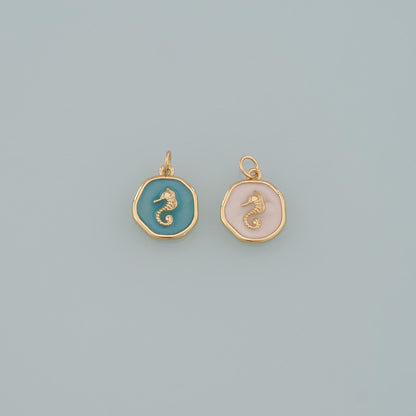 Gold Sea Animals Charm,18K Gold Filled Seahorse Pendant,Enamel Seahorse Charm Bracelet Necklace for DIY Jewelry Making Supply