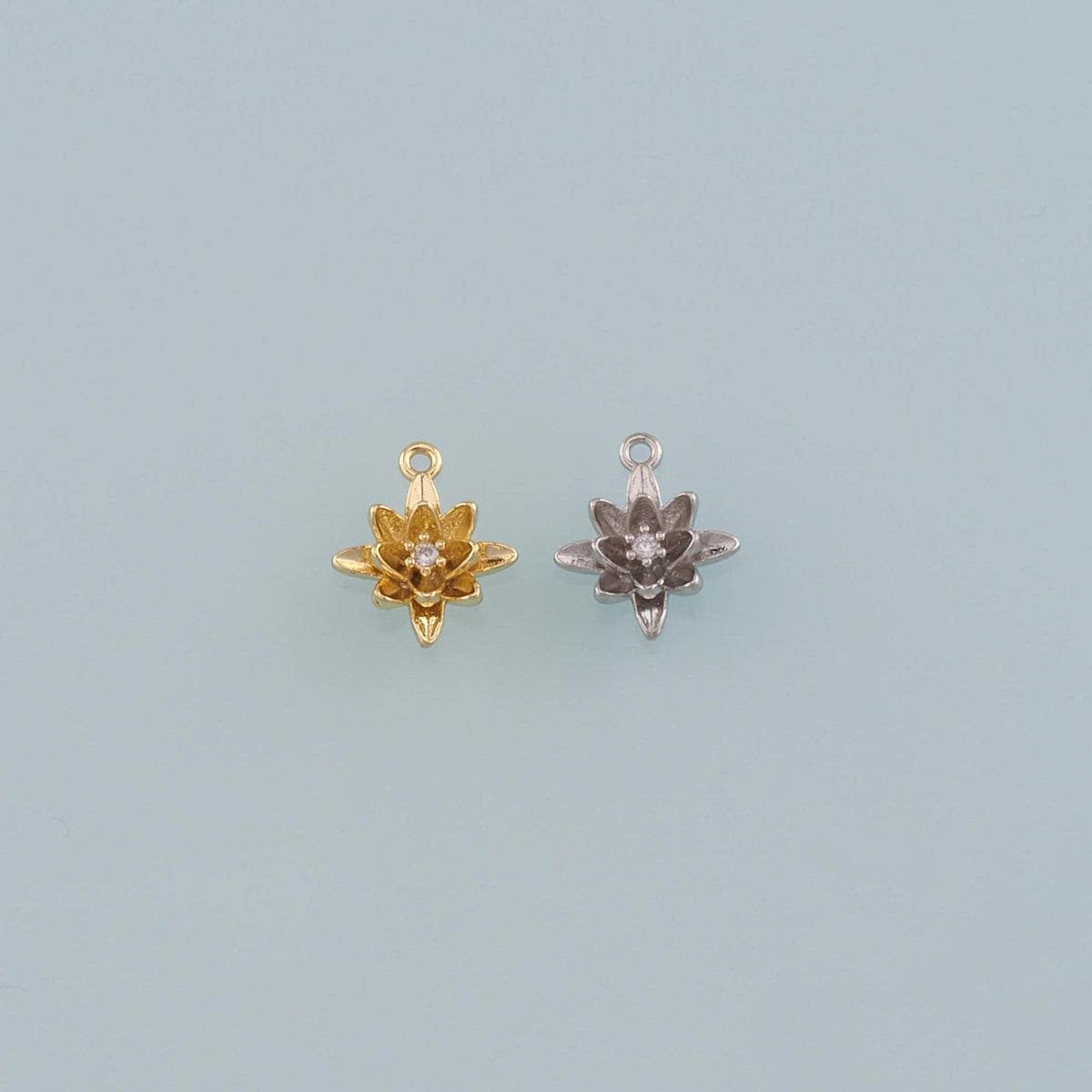 Gold Flower Charms,18K Gold Filled Flower Pendant,CZ Micro Pave Flower Charm Bracelet Necklace for DIY Jewelry Making Supply