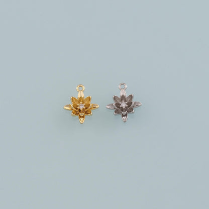 Gold Flower Charms,18K Gold Filled Flower Pendant,CZ Micro Pave Flower Charm Bracelet Necklace for DIY Jewelry Making Supply