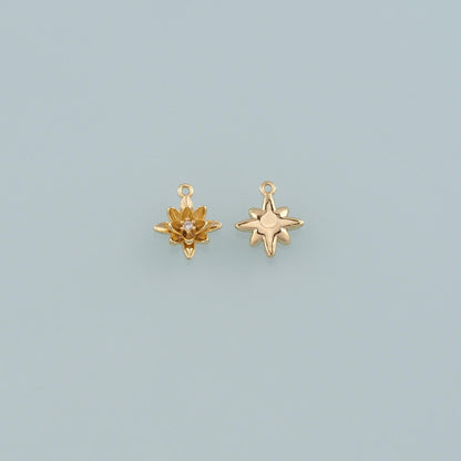 Gold Flower Charms,18K Gold Filled Flower Pendant,CZ Micro Pave Flower Charm Bracelet Necklace for DIY Jewelry Making Supply