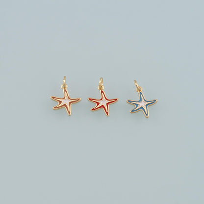 Gold Starfish Charms,18K Gold Filled Sea Star Pendant,Enamel Starfish Charm Bracelet Necklace for DIY Jewelry Making Supply