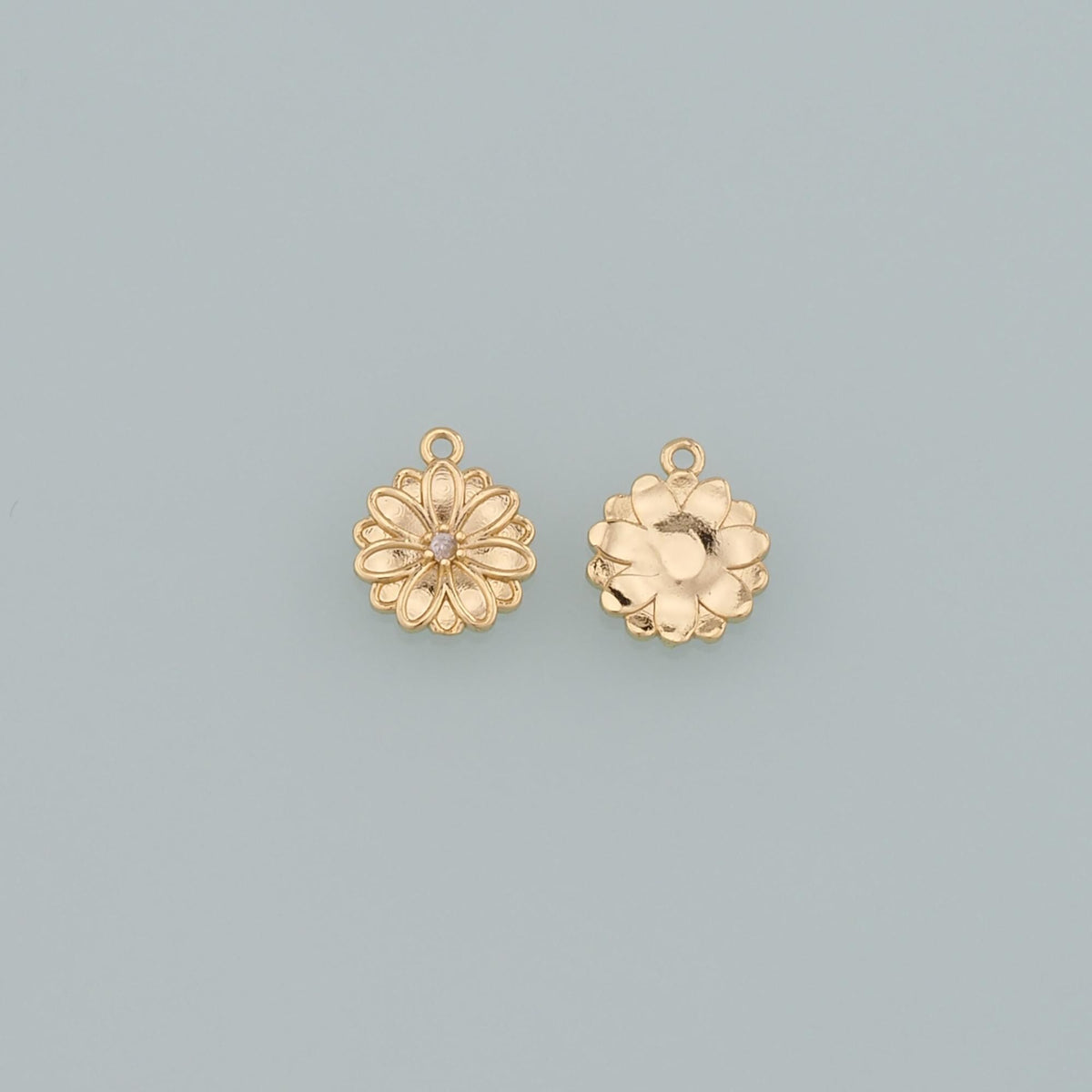 18K Gold Filled Flower CZ Charm Pendant for Jewelry Making