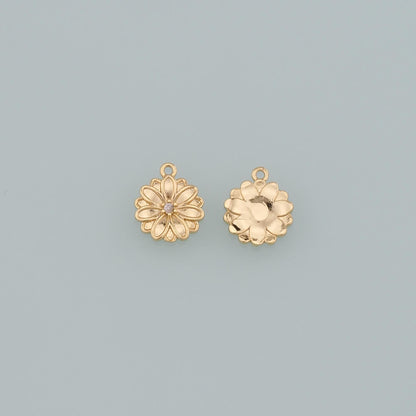 18K Gold Filled Flower CZ Charm Pendant for Jewelry Making