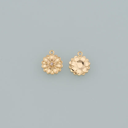 Gold Flower Charms,18K Gold Filled Flower Pendant,CZ Micro Pave Flower Charm Bracelet Necklace for DIY Jewelry Making Supply