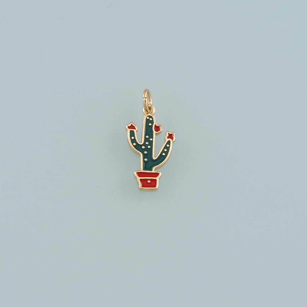 Gold Cactus Charms,18K Gold Filled Cactus Pendant,Enamel Desert Charm Bracelet Necklace for DIY Jewelry Making Supply