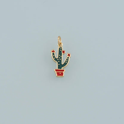 Gold Cactus Charms,18K Gold Filled Cactus Pendant,Enamel Desert Charm Bracelet Necklace for DIY Jewelry Making Supply