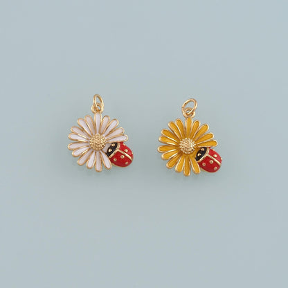 Gold Ladybug Daisy Charms,18K Gold Filled Daisy Pendant,Enamel Ladybug Charms Bracelet Necklace for DIY Jewelry Making Supply