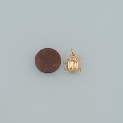 Gold Beetle Charms,18K Gold Filled Beetle Pendant,CZ Micro Pave Insect Charm Bracelet Necklace for DIY Jewelry Making Supply
