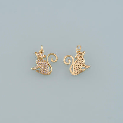 Gold Zoo Charms,18K Gold Filled Monkey Pendant,CZ Micro Pave Monkey Charm Bracelet Necklace for DIY Jewelry Making Supply