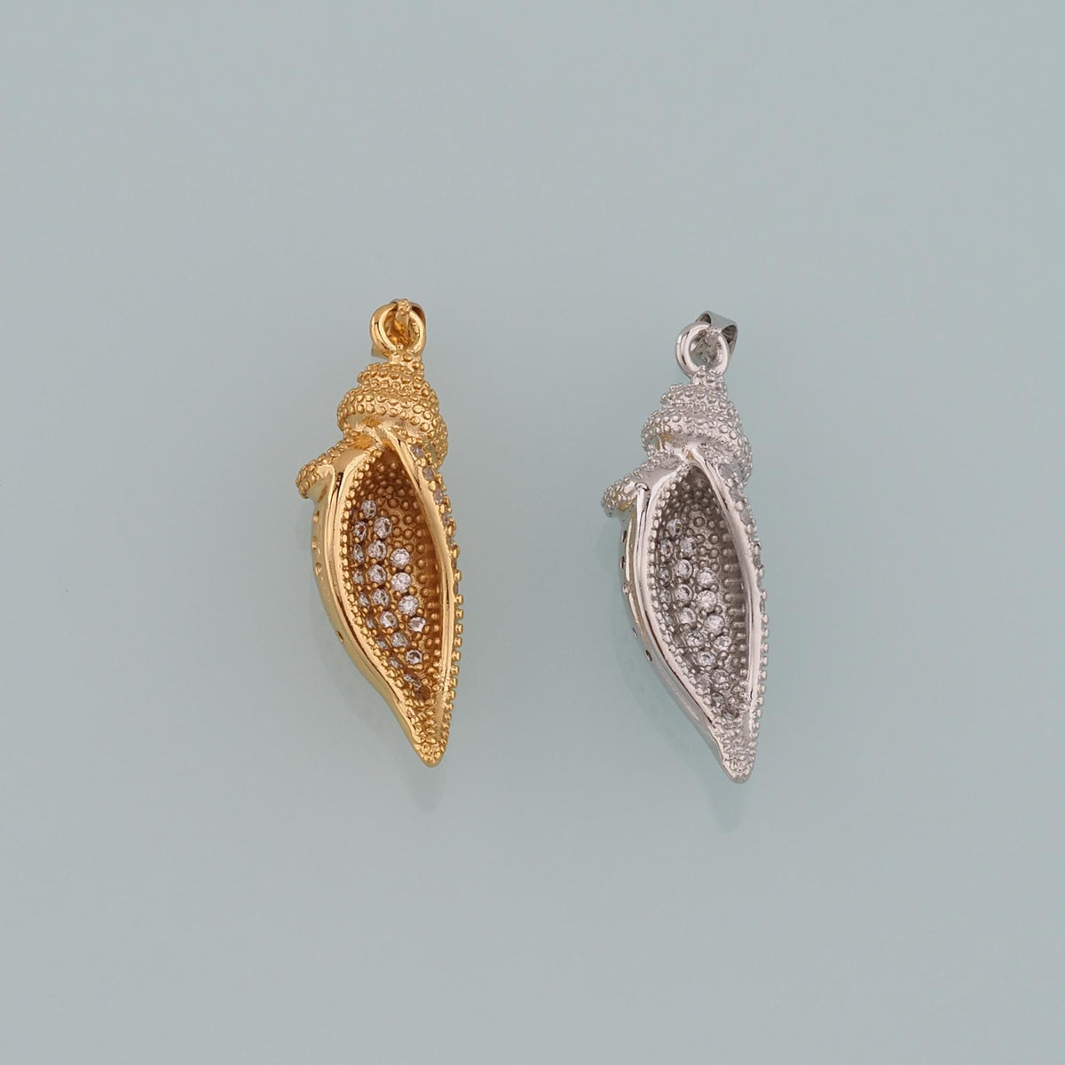Gold Shell Charms,18K Gold Filled Conch Pendant,CZ Micro Pave Conch Shell Charm Bracelet Necklace for DIY Jewelry Making Supp