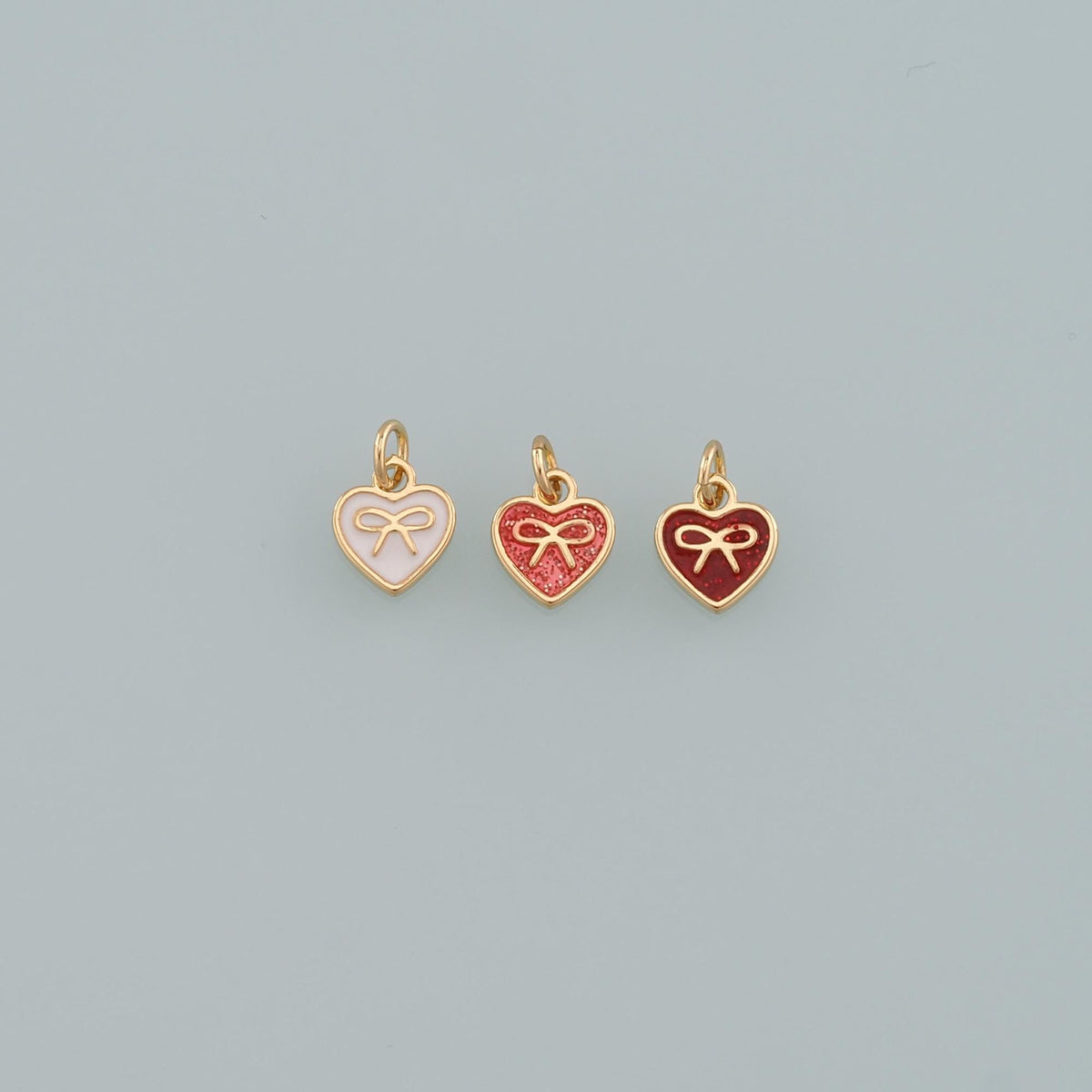 Gold Heart Charms,18K Gold Filled Heart Pendant,Enamel Bow Charm Bracelet Necklace for DIY Jewelry Making Supply