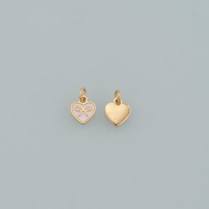 Gold Heart Charms,18K Gold Filled Heart Pendant,Enamel Bow Charm Bracelet Necklace for DIY Jewelry Making Supply