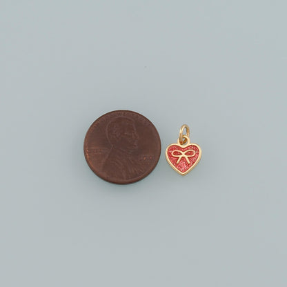Gold Heart Charms,18K Gold Filled Heart Pendant,Enamel Bow Charm Bracelet Necklace for DIY Jewelry Making Supply