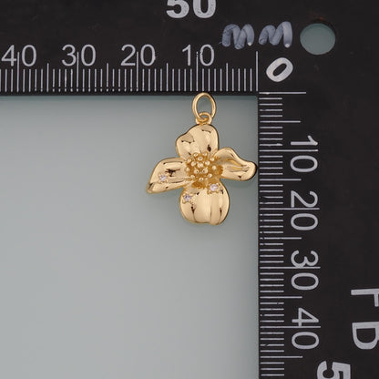 18K Gold Filled Cubic Zirconia Flower Charm Pendant for Jewelry Making