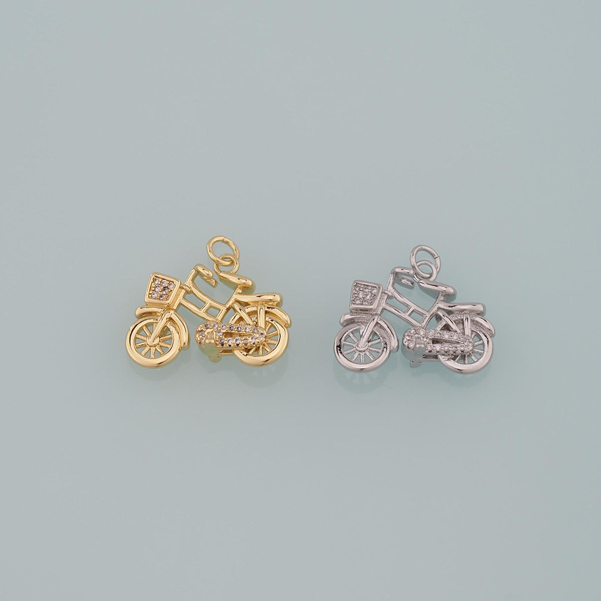 Gold Sports Charms,18K Gold Filled Bicycle Pendant,CZ Micro Pave Bicycle Charm Bracelet Necklace for DIY Jewelry Making Suppl