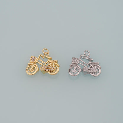 Gold Sports Charms,18K Gold Filled Bicycle Pendant,CZ Micro Pave Bicycle Charm Bracelet Necklace for DIY Jewelry Making Suppl