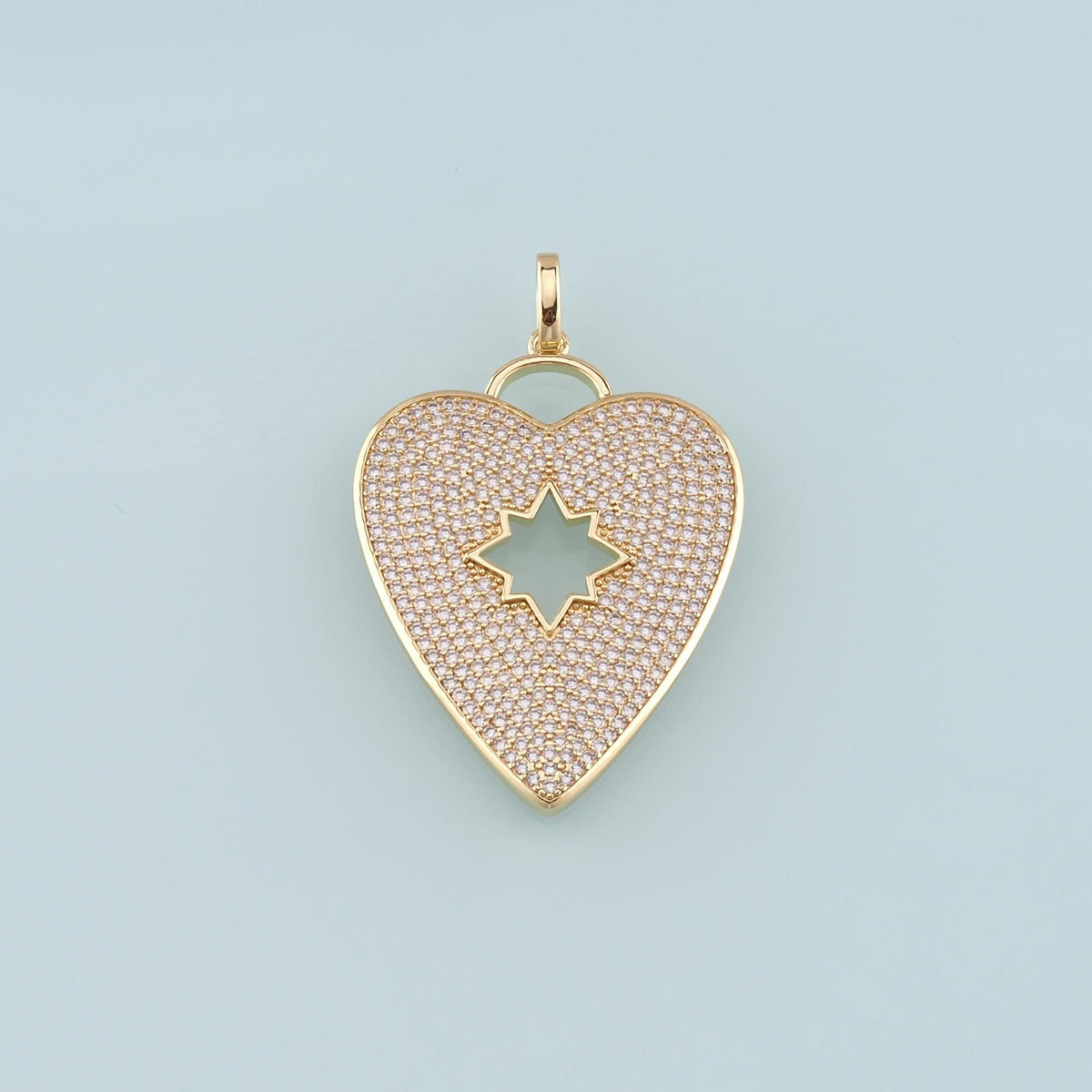 Gold Heart Charms,18K Gold Filled Big Heart Pendant,CZ Micro Pave Heart Charm Bracelet Necklace for DIY Jewelry Making Supply