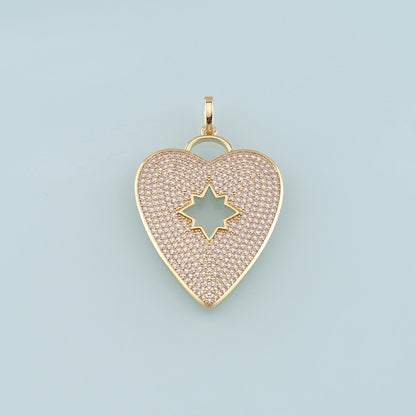 Gold Heart Charms,18K Gold Filled Big Heart Pendant,CZ Micro Pave Heart Charm Bracelet Necklace for DIY Jewelry Making Supply