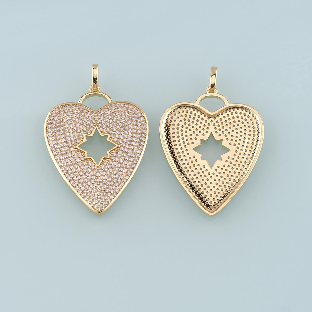 Gold Heart Charms,18K Gold Filled Big Heart Pendant,CZ Micro Pave Heart Charm Bracelet Necklace for DIY Jewelry Making Supply