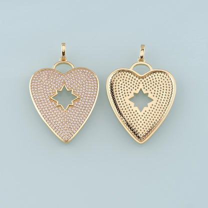 Gold Heart Charms,18K Gold Filled Big Heart Pendant,CZ Micro Pave Heart Charm Bracelet Necklace for DIY Jewelry Making Supply