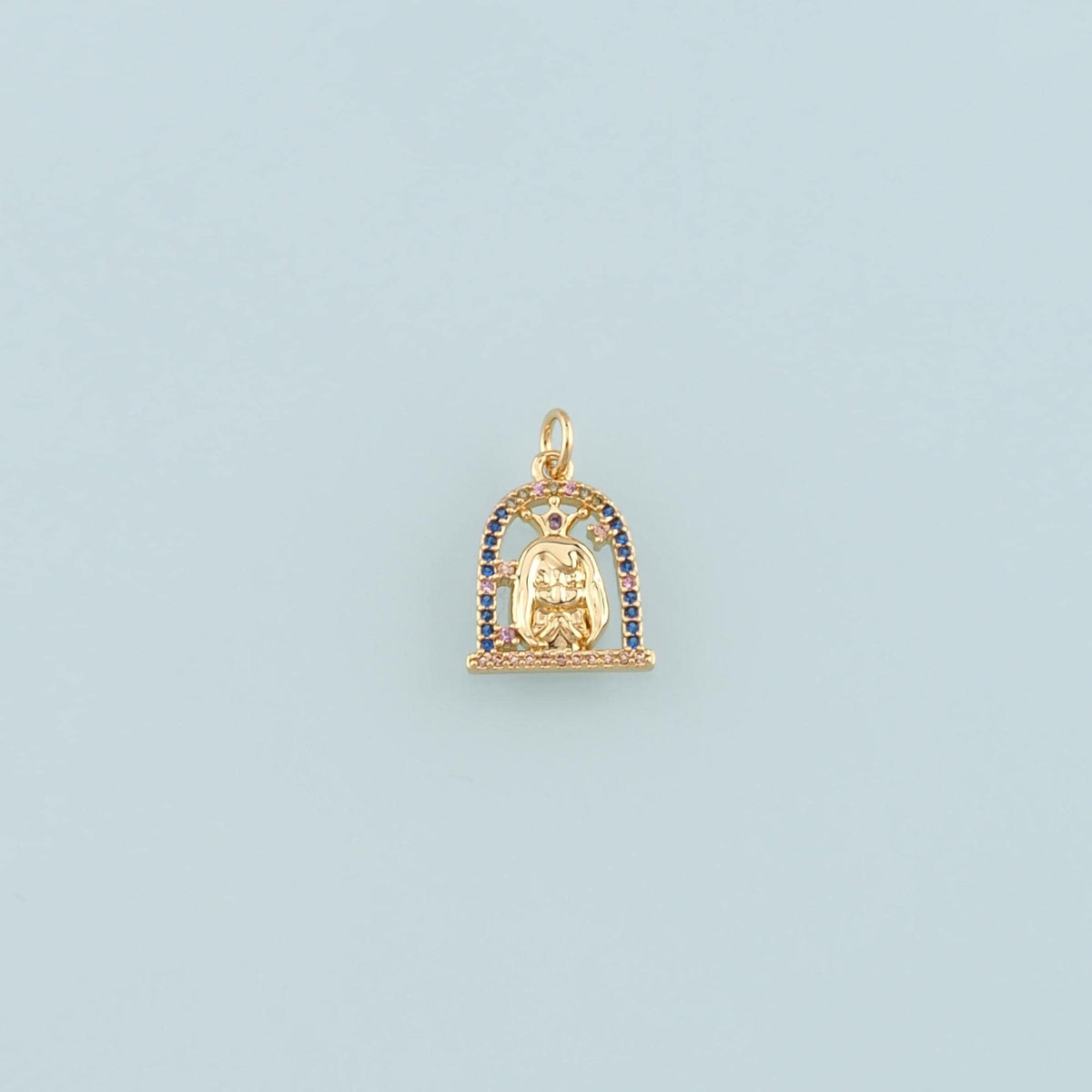 18K Gold Filled Princess Pendant,CZ Micro Pave Princess Charm Bracelet Necklace for DIY Jewelry Making Supply