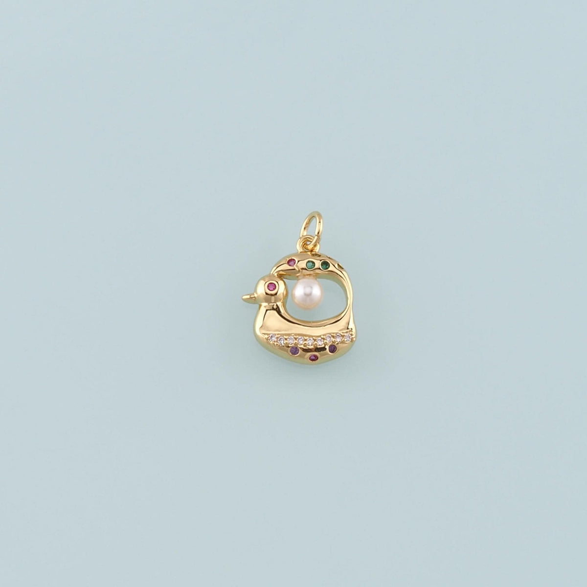 Gold Animal Charms,18K Gold Filled Pearl Duck Pendant,CZ Micro Pave Duck Charm Bracelet Necklace for DIY Jewelry Making Suppl