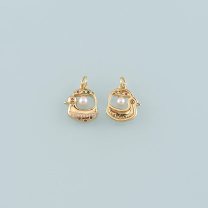 18K Gold Filled Hand CZ Pearl Charm Pendant for Jewelry Making