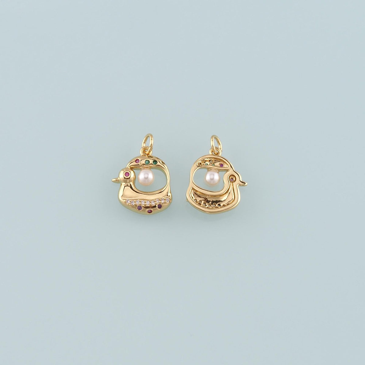 Gold Animal Charms,18K Gold Filled Pearl Duck Pendant,CZ Micro Pave Duck Charm Bracelet Necklace for DIY Jewelry Making Suppl