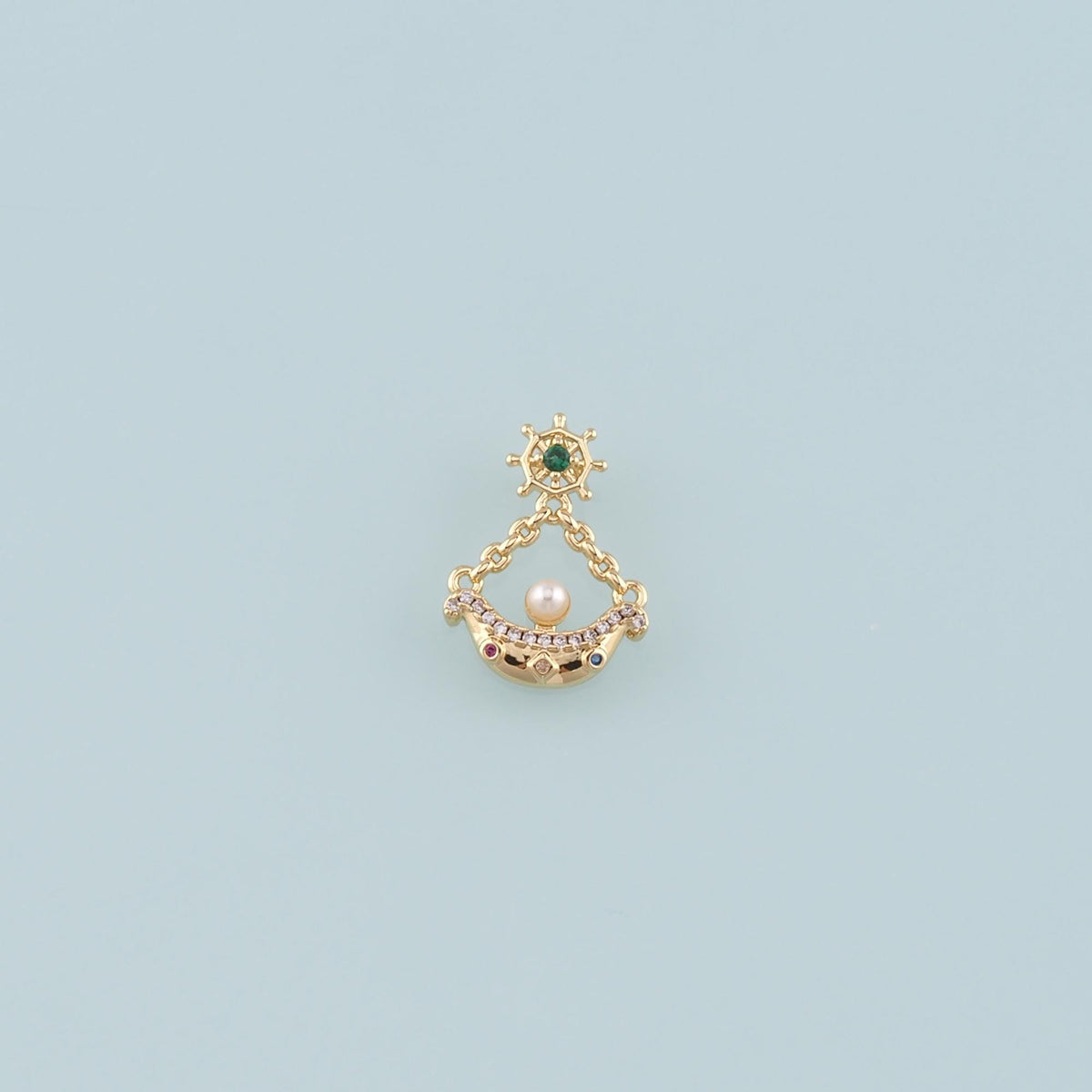 Gold Boat Charms,18K Gold Filled Pearl Sailboat Pendant,CZ Micro Pave Navigation Charm Bracelet Necklace for DIY Jewelry Maki