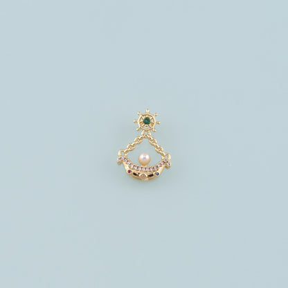 Gold Boat Charms,18K Gold Filled Pearl Sailboat Pendant,CZ Micro Pave Navigation Charm Bracelet Necklace for DIY Jewelry Maki