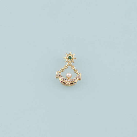 Gold Boat Charms,18K Gold Filled Pearl Sailboat Pendant,CZ Micro Pave Navigation Charm Bracelet Necklace for DIY Jewelry Maki
