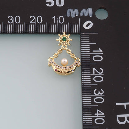 Gold Boat Charms,18K Gold Filled Pearl Sailboat Pendant,CZ Micro Pave Navigation Charm Bracelet Necklace for DIY Jewelry Maki