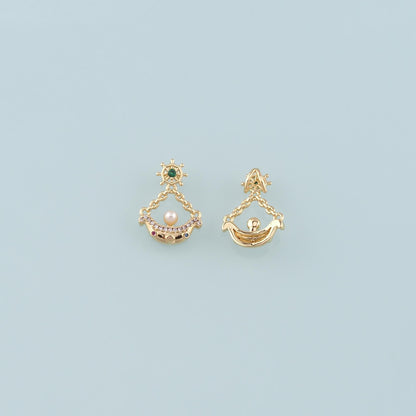 Gold Boat Charms,18K Gold Filled Pearl Sailboat Pendant,CZ Micro Pave Navigation Charm Bracelet Necklace for DIY Jewelry Maki