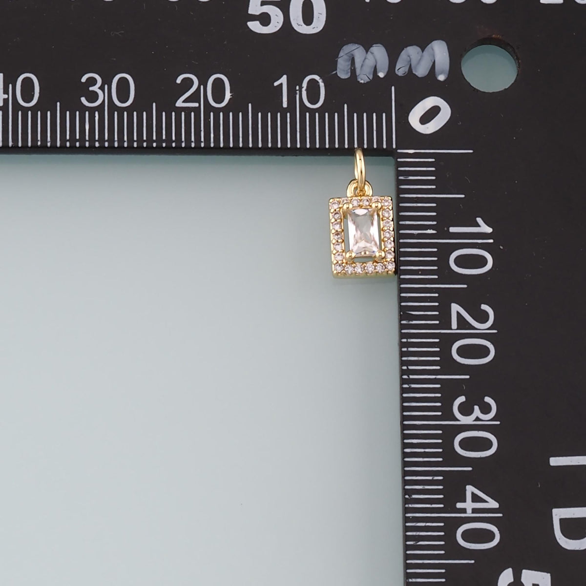 18K Gold Filled Rectangle Pendant,CZ Micro Pave Rectangle Charm Bracelet Necklace for DIY Jewelry Making Supply