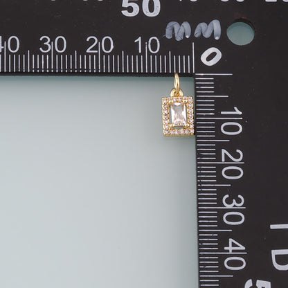 18K Gold Filled Rectangle Pendant,CZ Micro Pave Rectangle Charm Bracelet Necklace for DIY Jewelry Making Supply