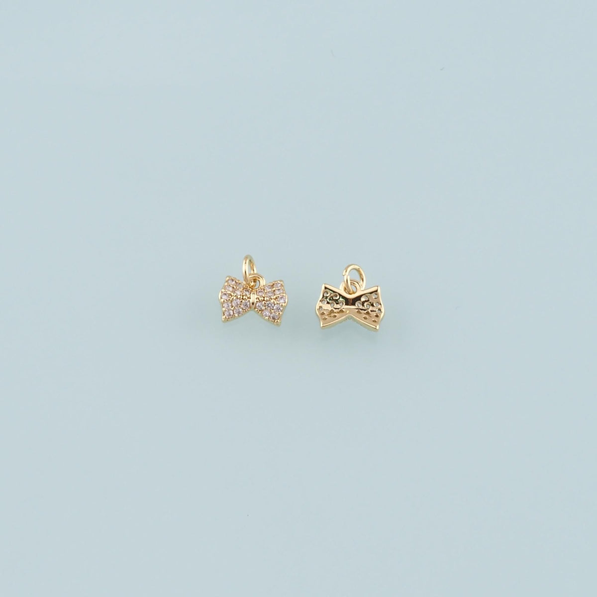Gold Bow Charms,18K Gold Filled Bow Pendant,CZ Micro Pave Bow Tie Charm Bracelet Necklace for DIY Jewelry Making Supply
