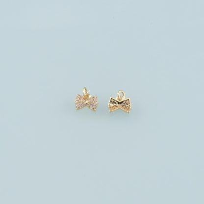 Gold Bow Charms,18K Gold Filled Bow Pendant,CZ Micro Pave Bow Tie Charm Bracelet Necklace for DIY Jewelry Making Supply