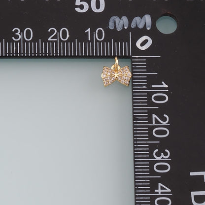 Gold Bow Charms,18K Gold Filled Bow Pendant,CZ Micro Pave Bow Tie Charm Bracelet Necklace for DIY Jewelry Making Supply
